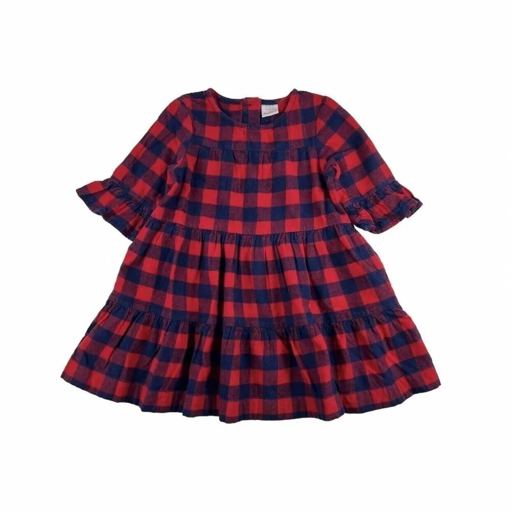 Hanna Andersson Buffalo Plaid Flannel Dress In Hanna Red 110 - Picture 9 of 9